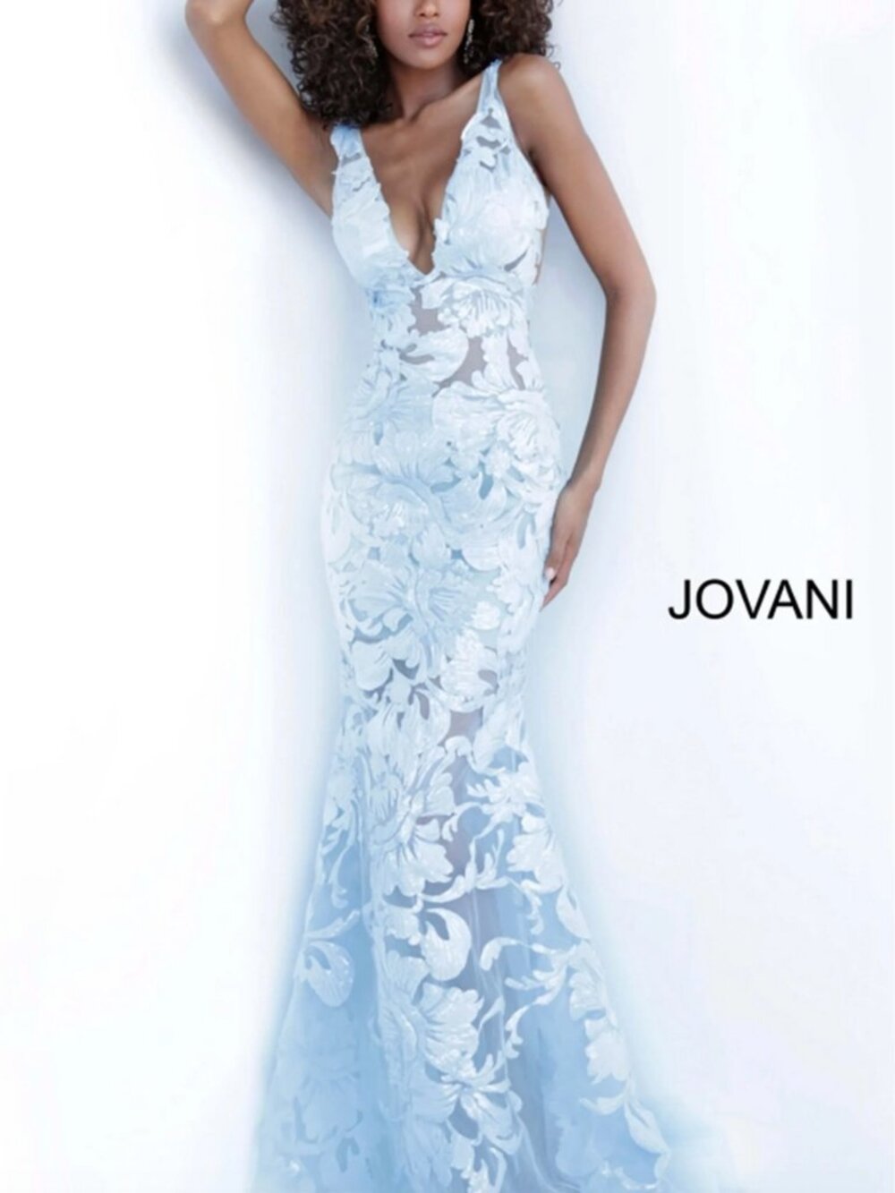 Jovani 60283 Light Blue Floral Appliques Dress - SIZE 8- AMAZING DEAL!!